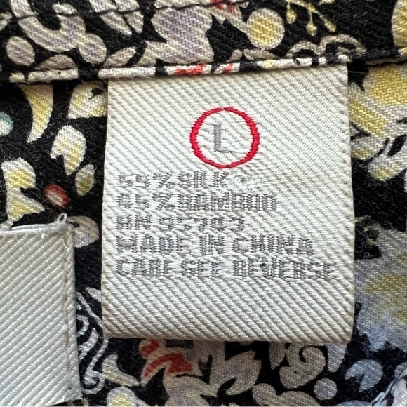 Bobby Chan Men's Size L Silk Bamboo Floral Short Blouse Black Yellow Lightweight - Picture 10 of 11